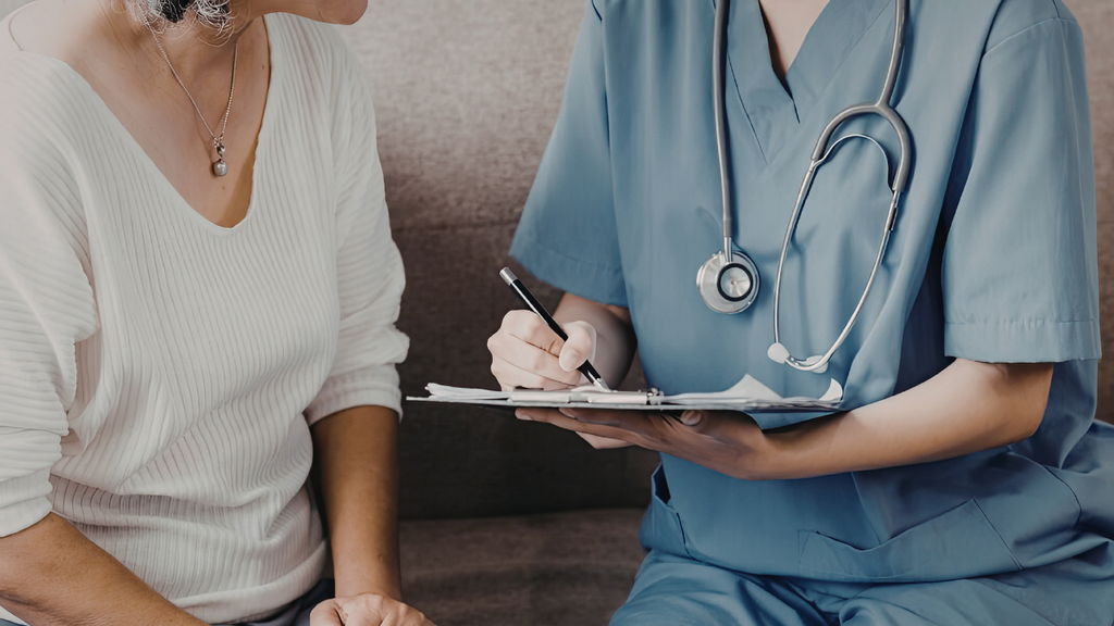 Traveler speaking with a medical professional during a medical visit